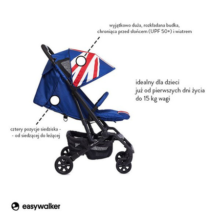Mini by Easywalker Buggy XS Wózek spacerowy z folią przeciwdeszczową i pałąkiem Union Jack Classic